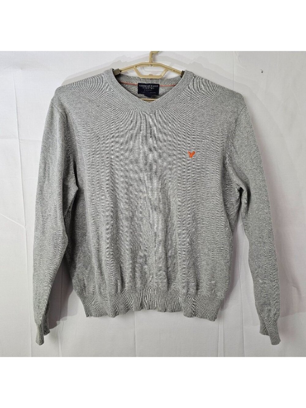 American Eagle Sweater Mens XL Gray Long Sleeve V Neck Pullover Cotton Shirt